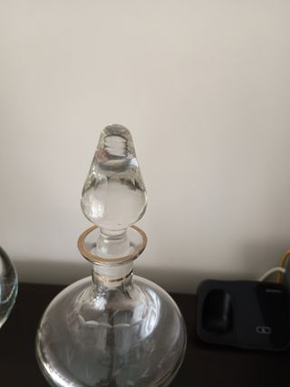 Juego Jarra y Botella Cristal Tallado Dorado