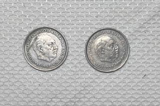 2 Monedas 25 Ptas 1957 Francisco Franco