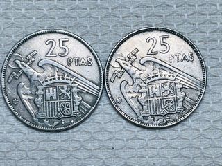 2 Monedas 25 Ptas 1957 Francisco Franco