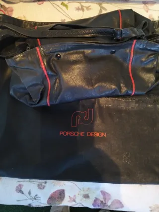 Bolso Porsche Piel Vintage Negro y Rojo