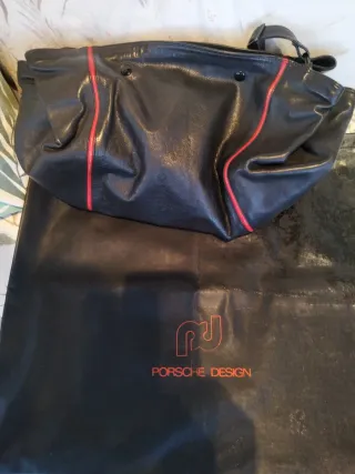 Bolso Porsche Piel Vintage Negro y Rojo