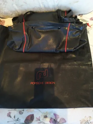 Bolso Porsche Piel Vintage Negro y Rojo