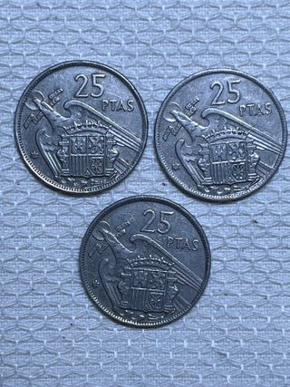 3 Monedas 25 Ptas 1957 Estrella 69