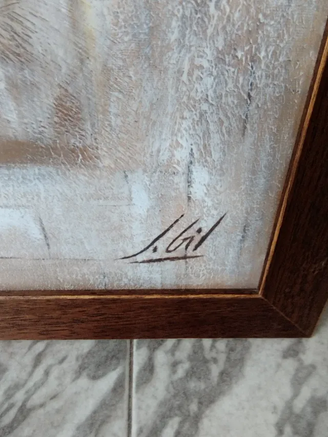 Cuadro abstracto marrón y blanco,firmado.