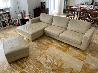 Divano angolare in pelle beige