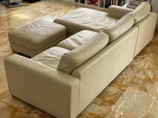 Divano angolare in pelle beige