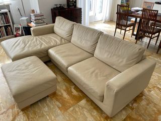 Divano angolare in pelle beige