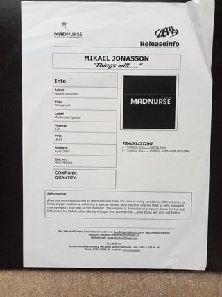 Mikael Jonasson - Madnurse 001 Vinilo