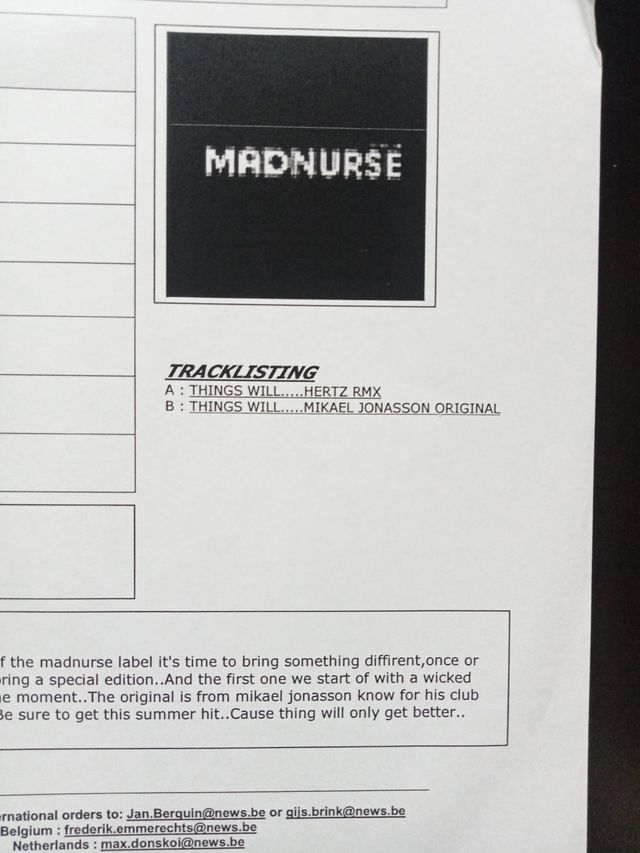 Mikael Jonasson - Madnurse 001 Vinilo