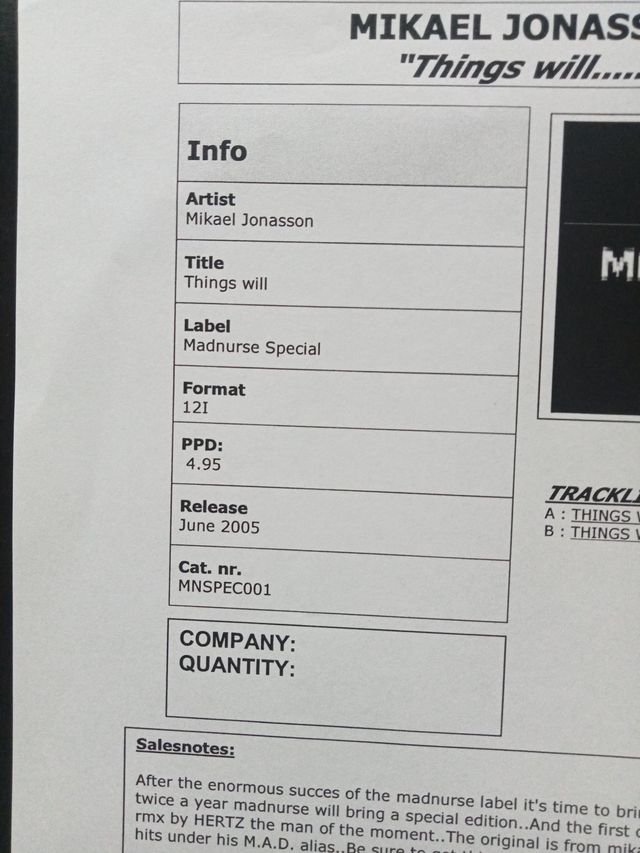 Mikael Jonasson - Madnurse 001 Vinilo