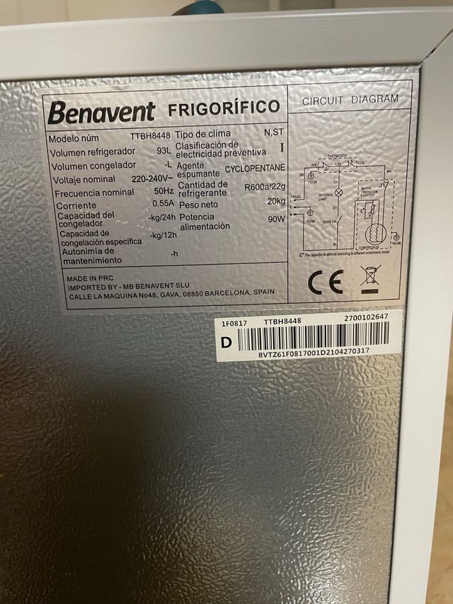 Frigorífico Benavent 90L