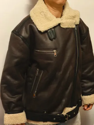 Chaqueta oversized Piel Sintética Beige/Marrón