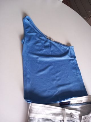 Pantalón Salsa rayas con top azul