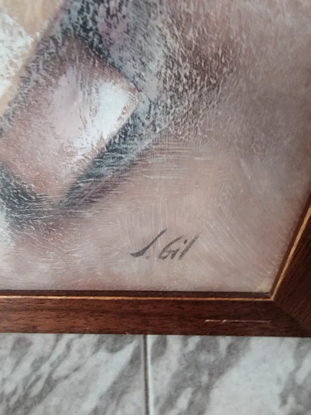 Cuadro abstracto firmado madera