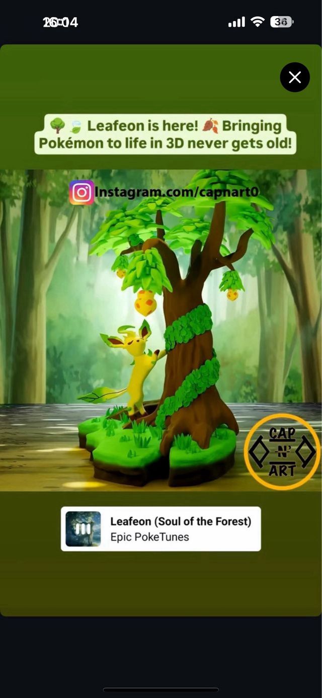 Figura Pokémon Leafeon en 3D diseño propio.