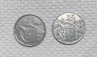 2 Monedas 25 Ptas 1957 Franco