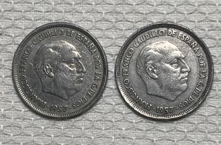 2 Monedas 25 Ptas 1957 Estrella 67
