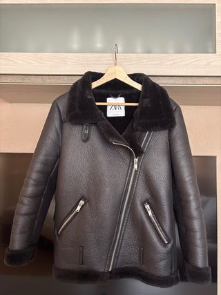 Chaquetón Zara Negro Piel Sintética Forro Polar