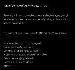 Reloj Emporio Armani 43mm Hombre Negro/Plata