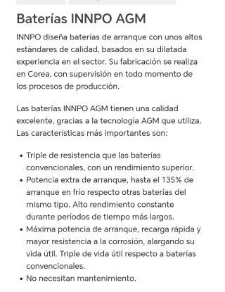 Batería INNPO AGM 100Ah 850A Marina y Ocio 12V