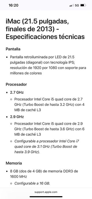 Ordenador iMac Apple Gris/Plata Finales 2013