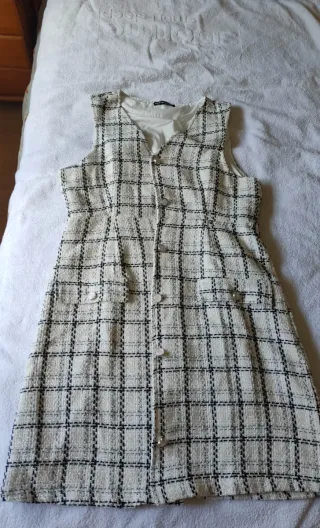 Vestido cuadros blanco y negro mujer
