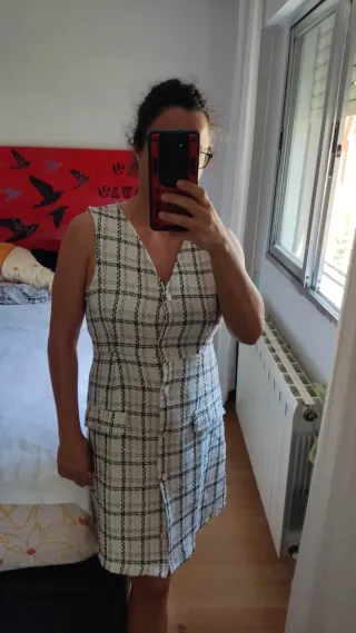 Vestido cuadros blanco y negro mujer