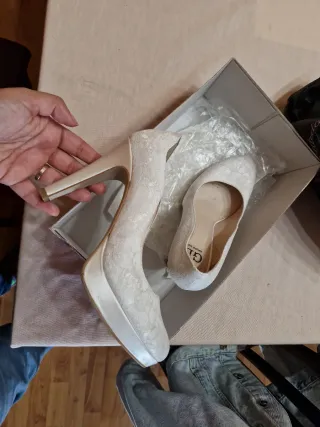Zapatos de Novia Tacón Beige/Blanco