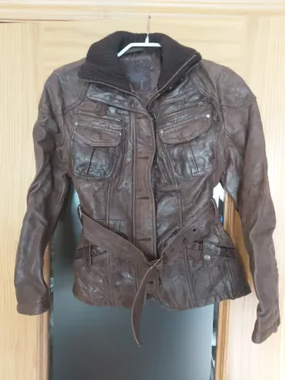 Chaqueta de cuero mujer marrón