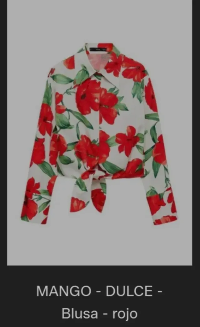 Camisa Mango Estampado Flores Rojas Talla XXL