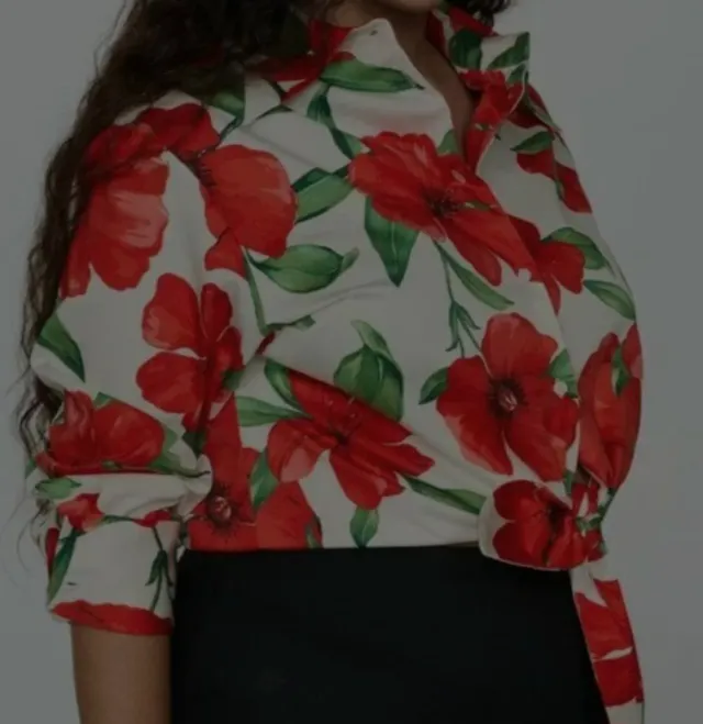 Camisa Mango Estampado Flores Rojas Talla XXL