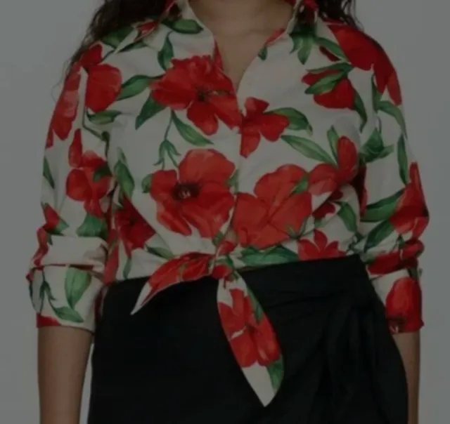 Camisa Mango Estampado Flores Rojas Talla XXL