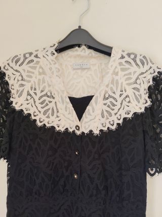 Vestido Sandro Negro y Blanco Encaje