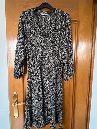 Vestido Mango floral negro y blanco