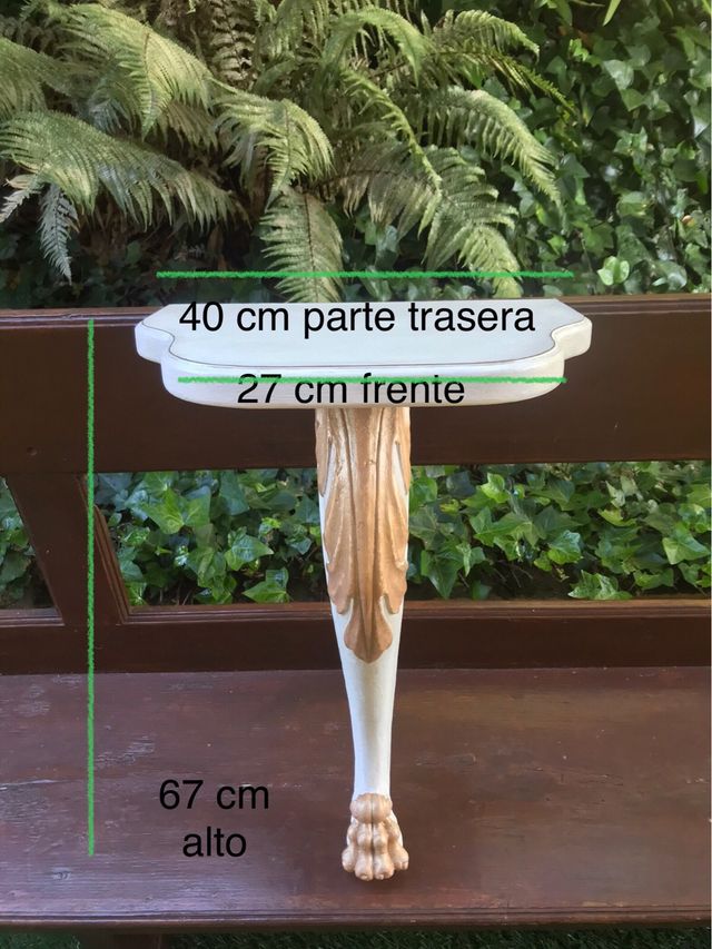 Mensula o peana de madera maciza dorada y blanca