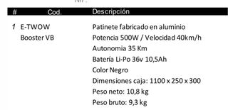 Patinete Eléctrico E-TWOW Booster VB