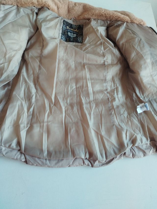 Chaqueta acolchada mujer beige y marrón