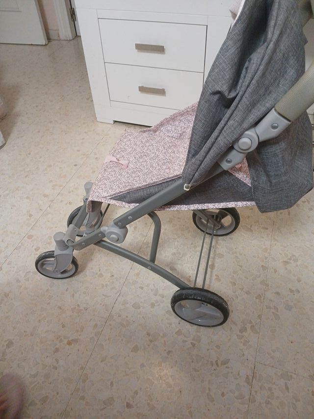 Carrito de muñecas plegable gris y rosa