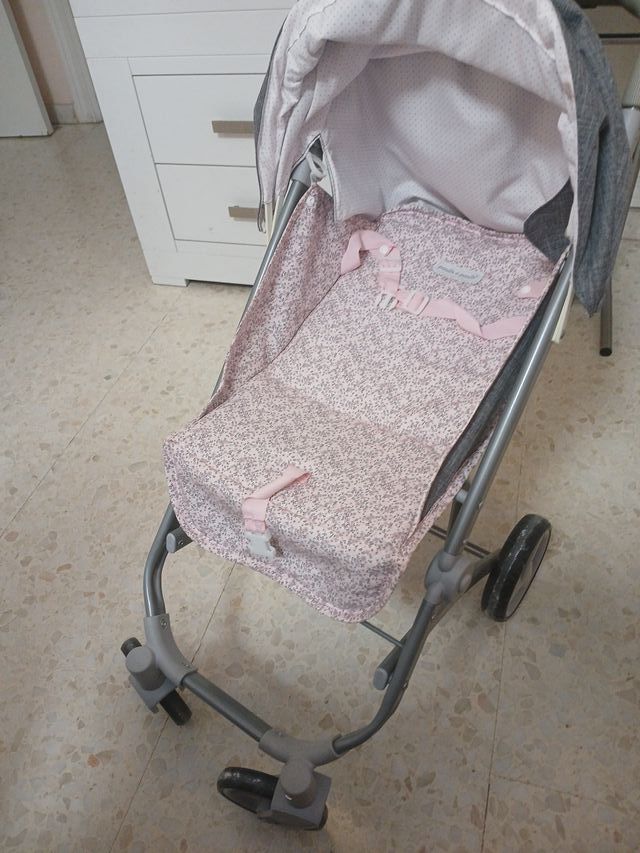 Carrito de muñecas plegable gris y rosa