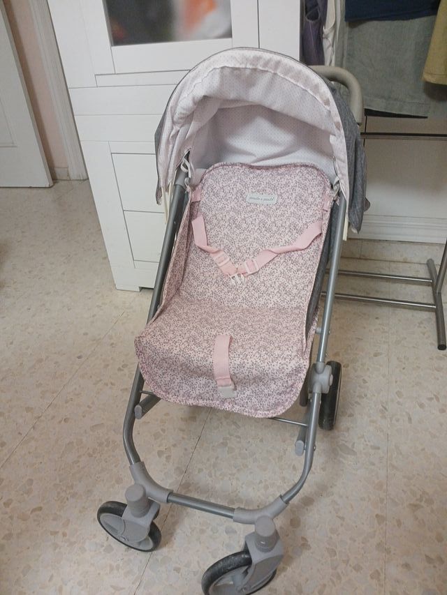 Carrito de muñecas plegable gris y rosa