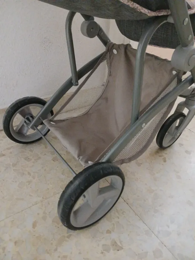 Carrito de muñecas plegable gris y rosa