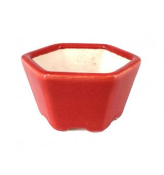 Vaso bonsai hexagonal Yixing 7cm vermelho