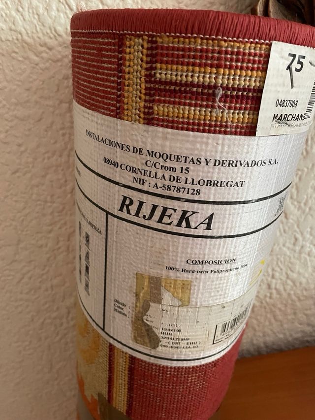 Alfombra salón poliéster naranja y rojo