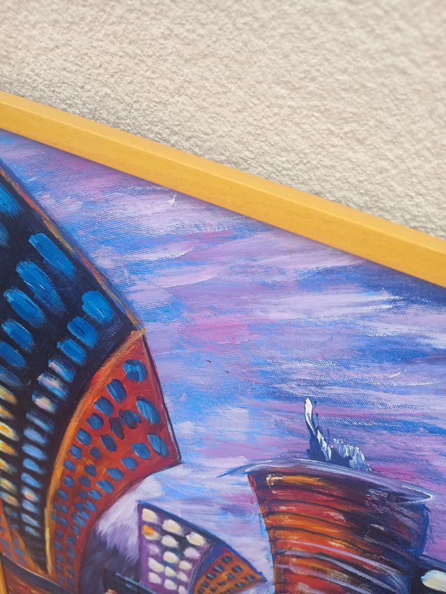 Pintura al óleo Ciudad Nocturna  Pintada a mano