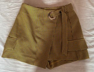 Falda-pantalón mini cuadros amarillo y negro