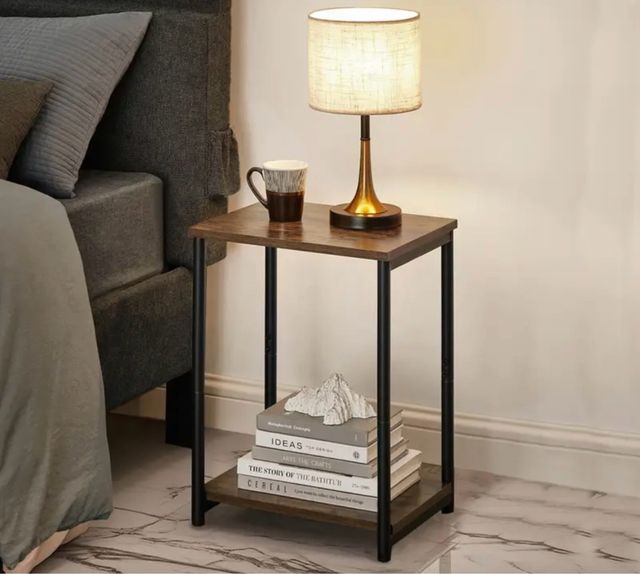 Mesa auxiliar 2 niveles madera y metal