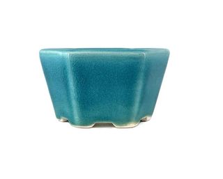 Vaso bonsai hexagonal Yixing 7cm verde água