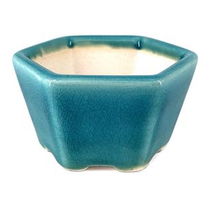 Vaso bonsai hexagonal Yixing 7cm verde água
