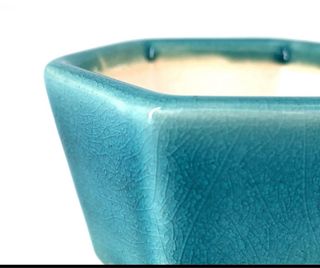 Vaso bonsai hexagonal Yixing 7cm verde água