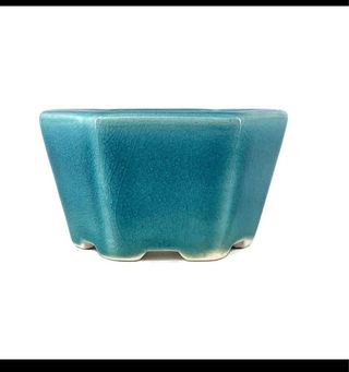 Vaso bonsai hexagonal Yixing 7cm verde água